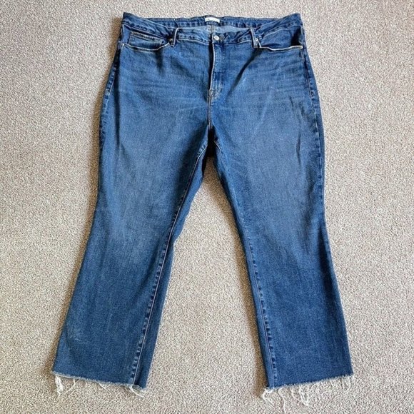 Good American Good Leg Straight Distressed Jeans Medium Wash Fray Hem 22 - Picture 1 of 4